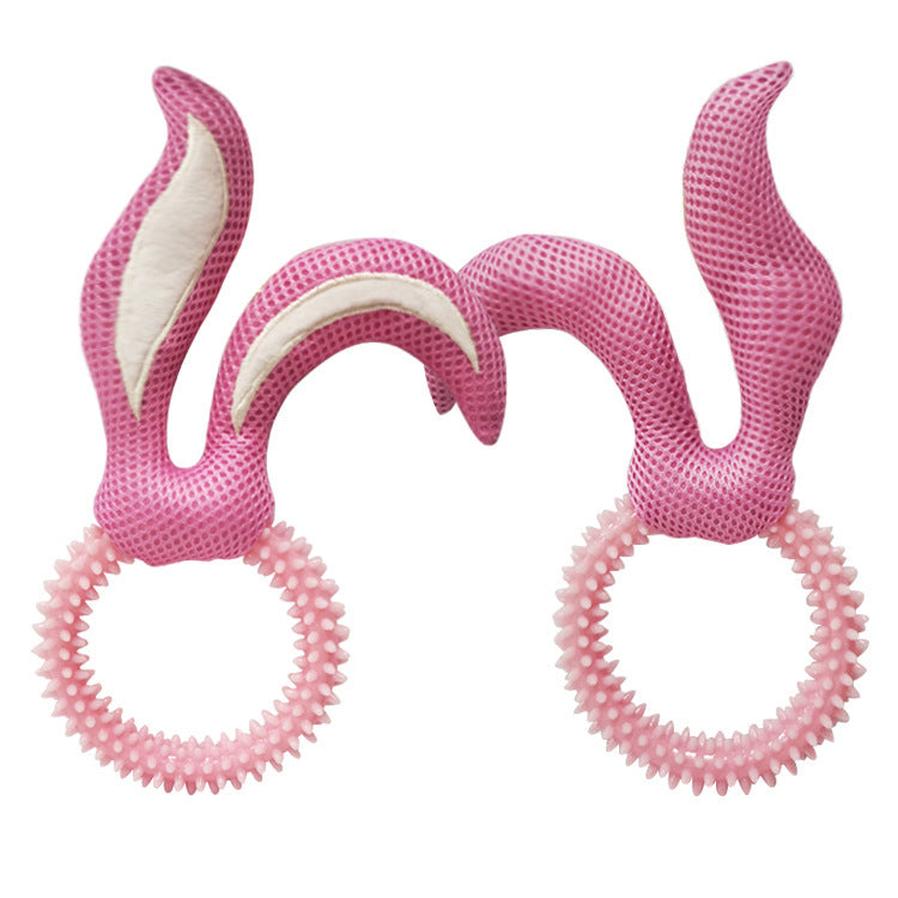 JMT-909834 Interactive Bunny Ears Dog Toy - Durable TPR Bite Toy in Pink, Pink Blue, and Pink Yellow