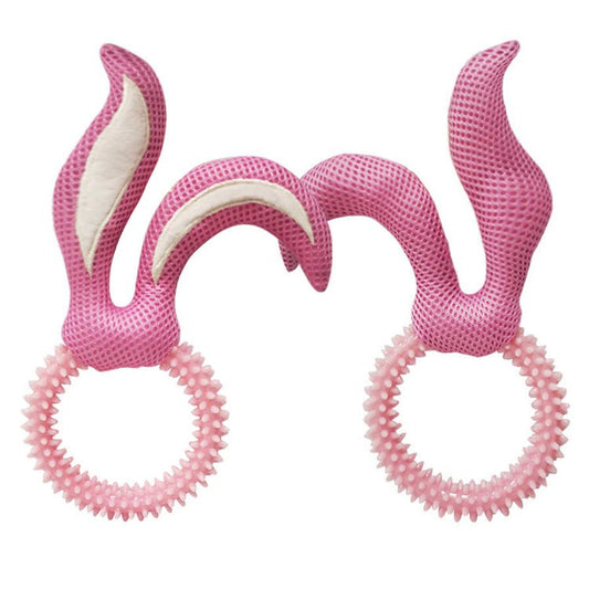JMT-909834 Interactive Bunny Ears Dog Toy - Durable TPR Bite Toy in Pink, Pink Blue, and Pink Yellow
