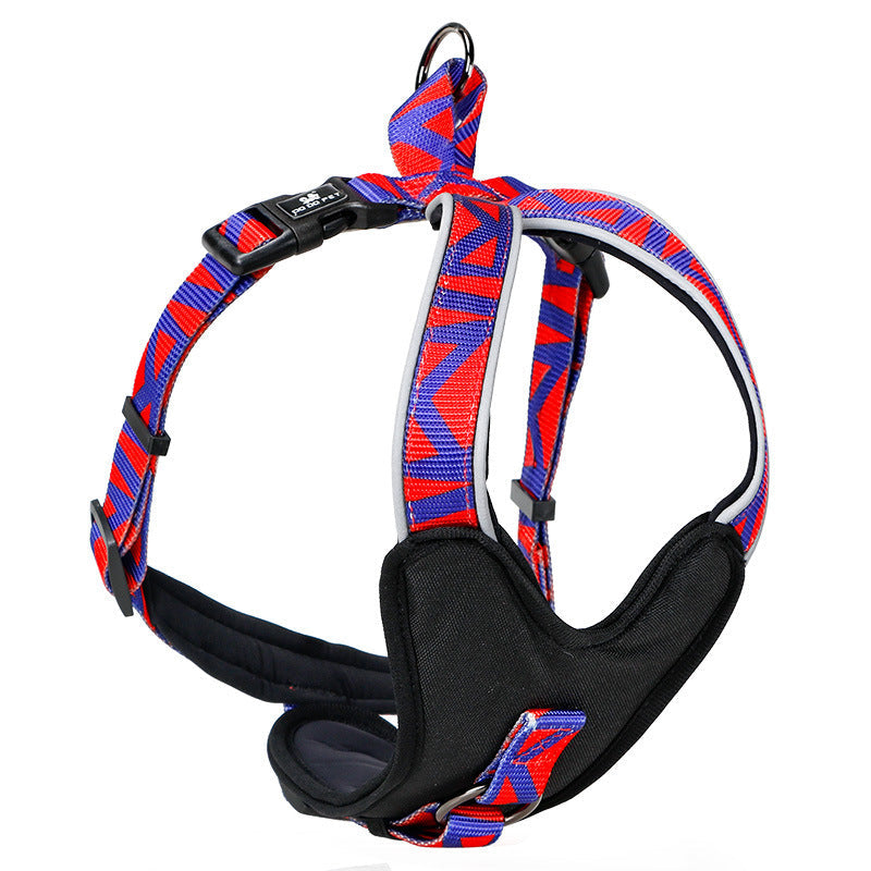 JMT-910026 Adjustable Pet Chest Strap in Blue, Red, or Wave - Sizes S to L for Dogs 5-35kg