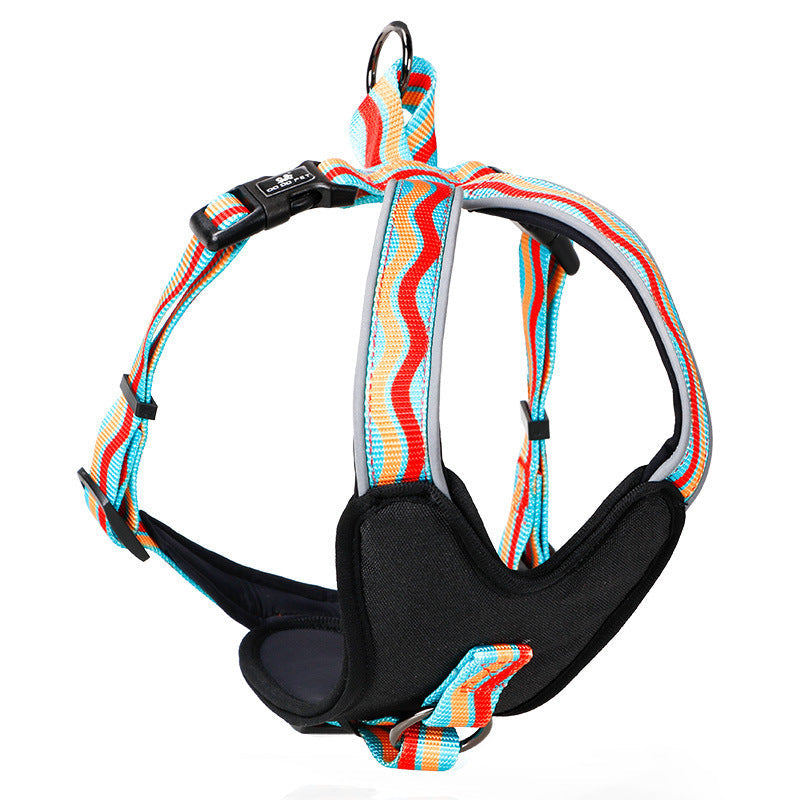 JMT-910026 Adjustable Pet Chest Strap in Blue, Red, or Wave - Sizes S to L for Dogs 5-35kg
