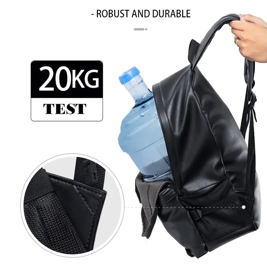 JMT-910666 Professional PU Leather Laptop Rucksack for Men - 15.6 Inch Business and Travel Backpack