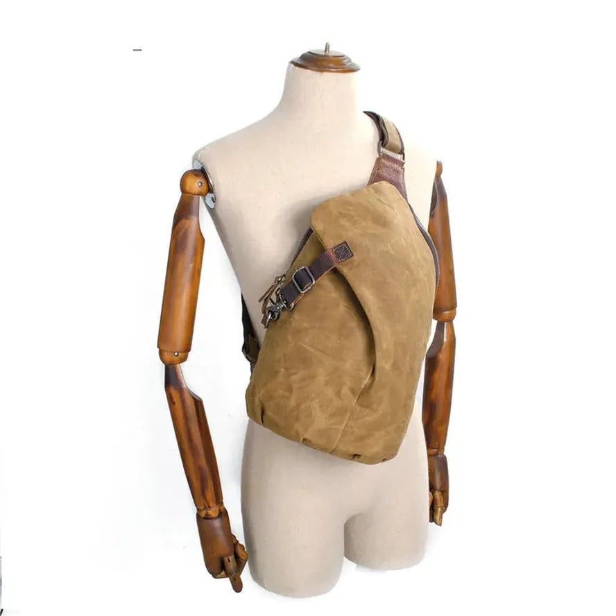 JMT-910730 Men's Wax Canvas Crossbody Messenger Chest Bag - High Capacity Design