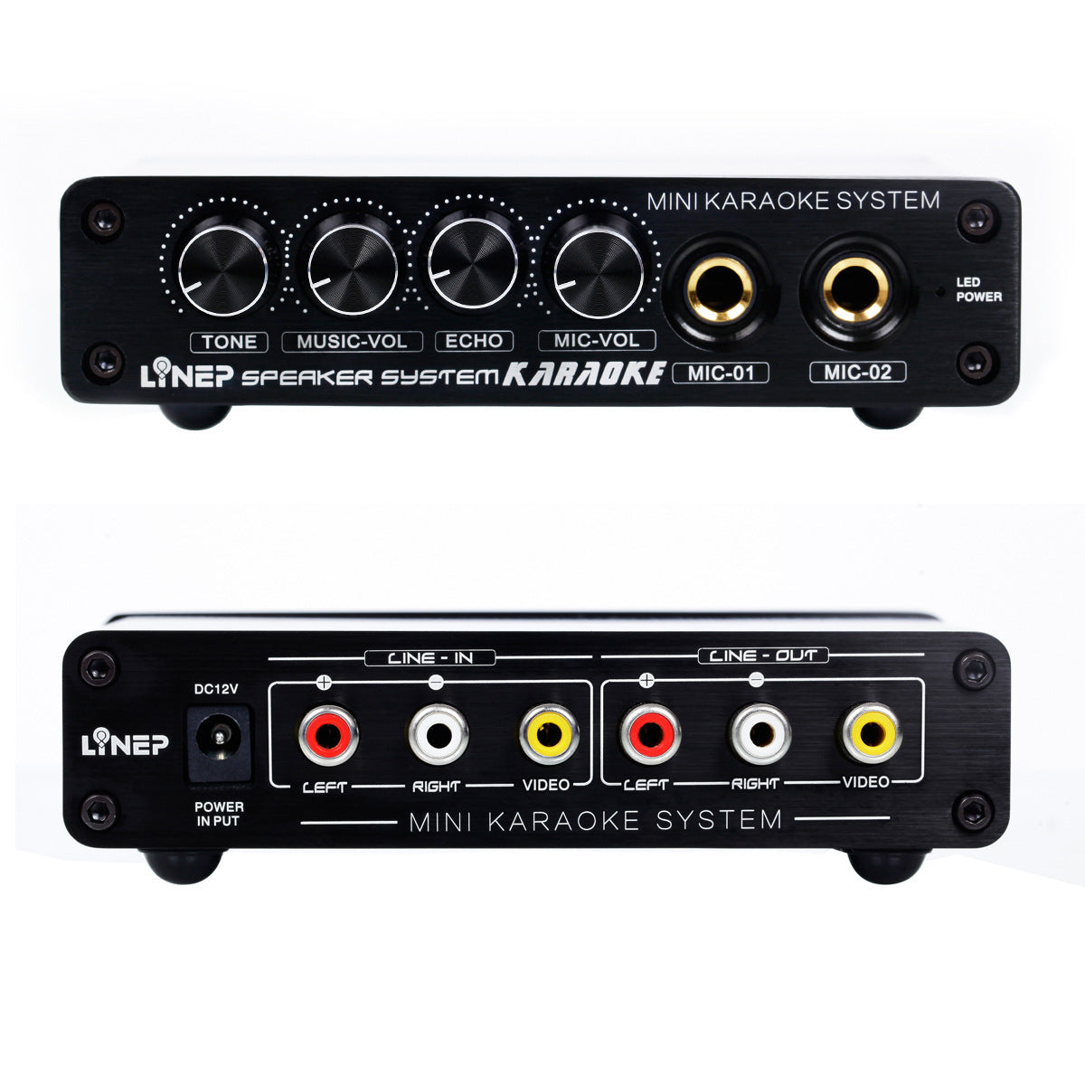 JMT-910858 Compact Karaoke Mixer with Reverb, Echo, and Dual Microphone Inputs for Recording