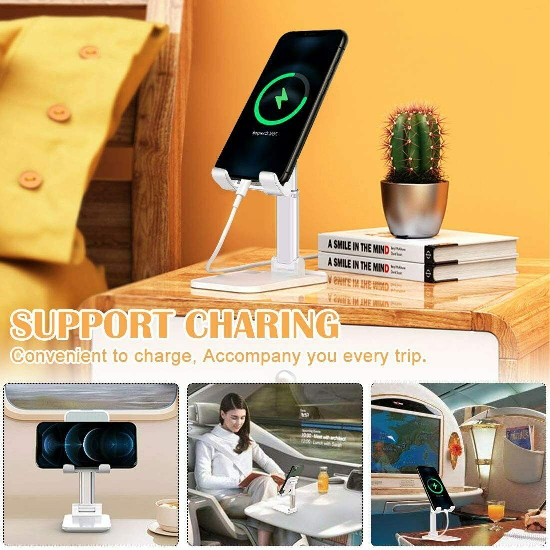 JMT-910858 Multi-Angle Foldable Cell Phone and Tablet Stand with Ergonomic Design and Charging Port Access