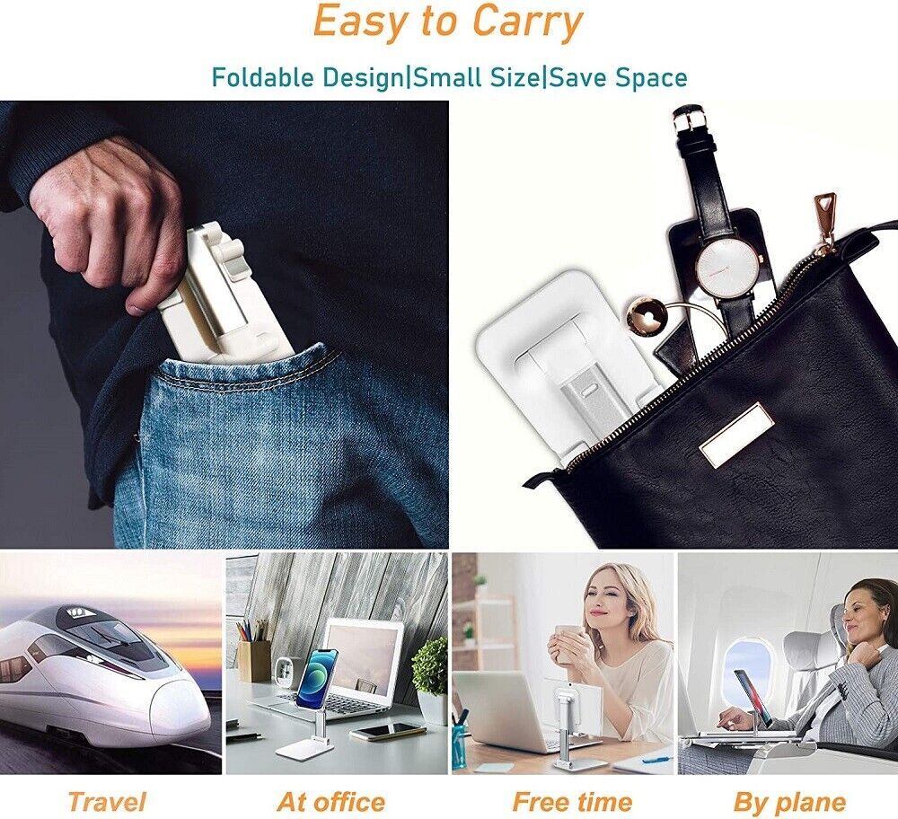 JMT-910858 Multi-Angle Foldable Cell Phone and Tablet Stand with Ergonomic Design and Charging Port Access