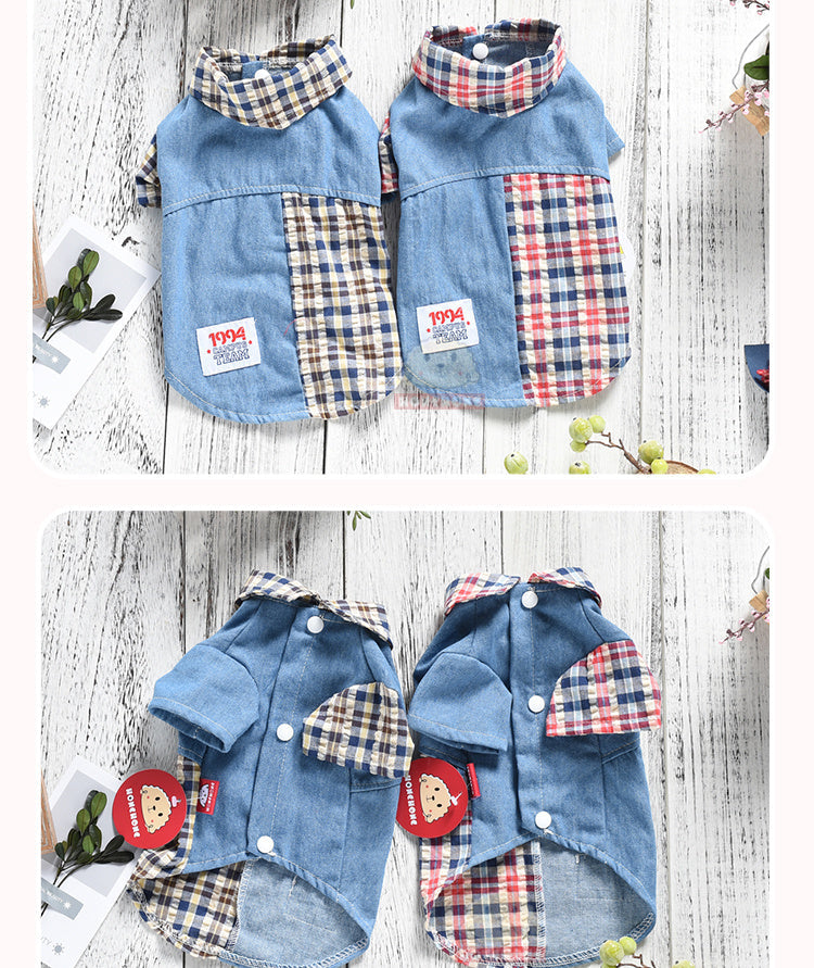 JMT-911754 Two-Legged Summer Plaid Cotton Shirt for Bichon Poodles - XS to XL Sizes Available