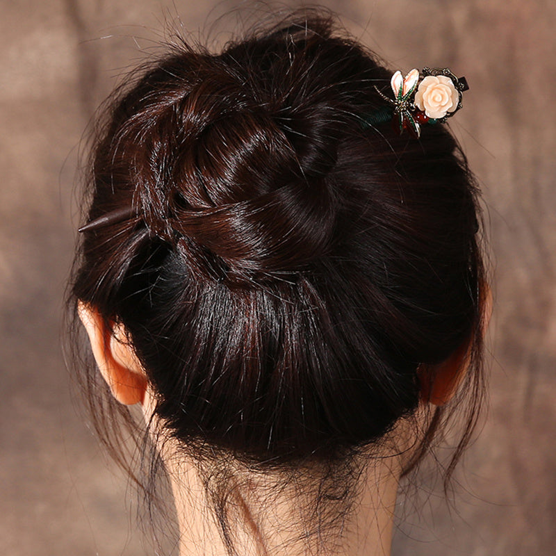JMT-912522 Wooden Daily Pan Head Shaking Hairpin - Black National Style Hair Accessory