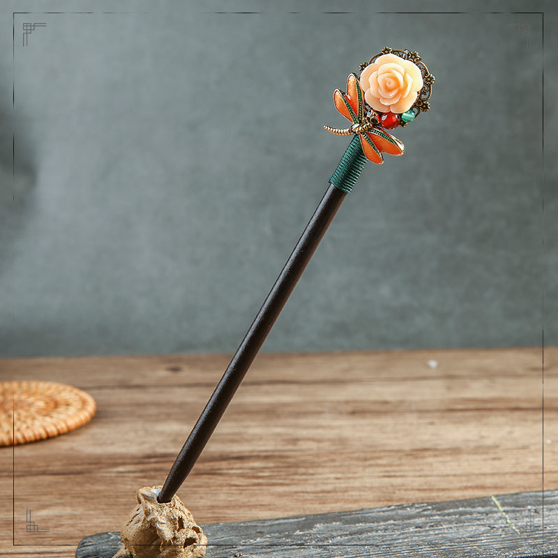 JMT-912522 Wooden Daily Pan Head Shaking Hairpin - Black National Style Hair Accessory