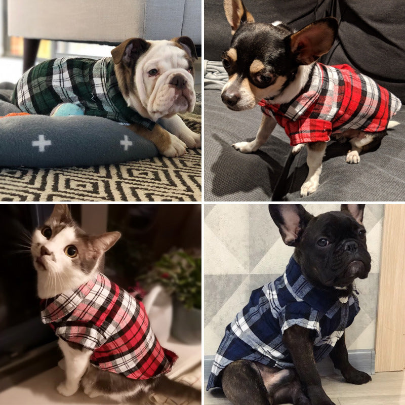 JMT-912906 Spring and Summer Cotton Plaid Dog Shirt - Stylish Pet Apparel for All Breeds