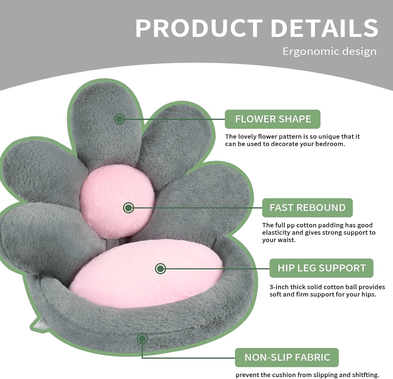 JMT-912970 Round Flower-Shaped Pet Cushion - 19-Inch Soft Scratching Mat for Gaming Chair or Floor Use