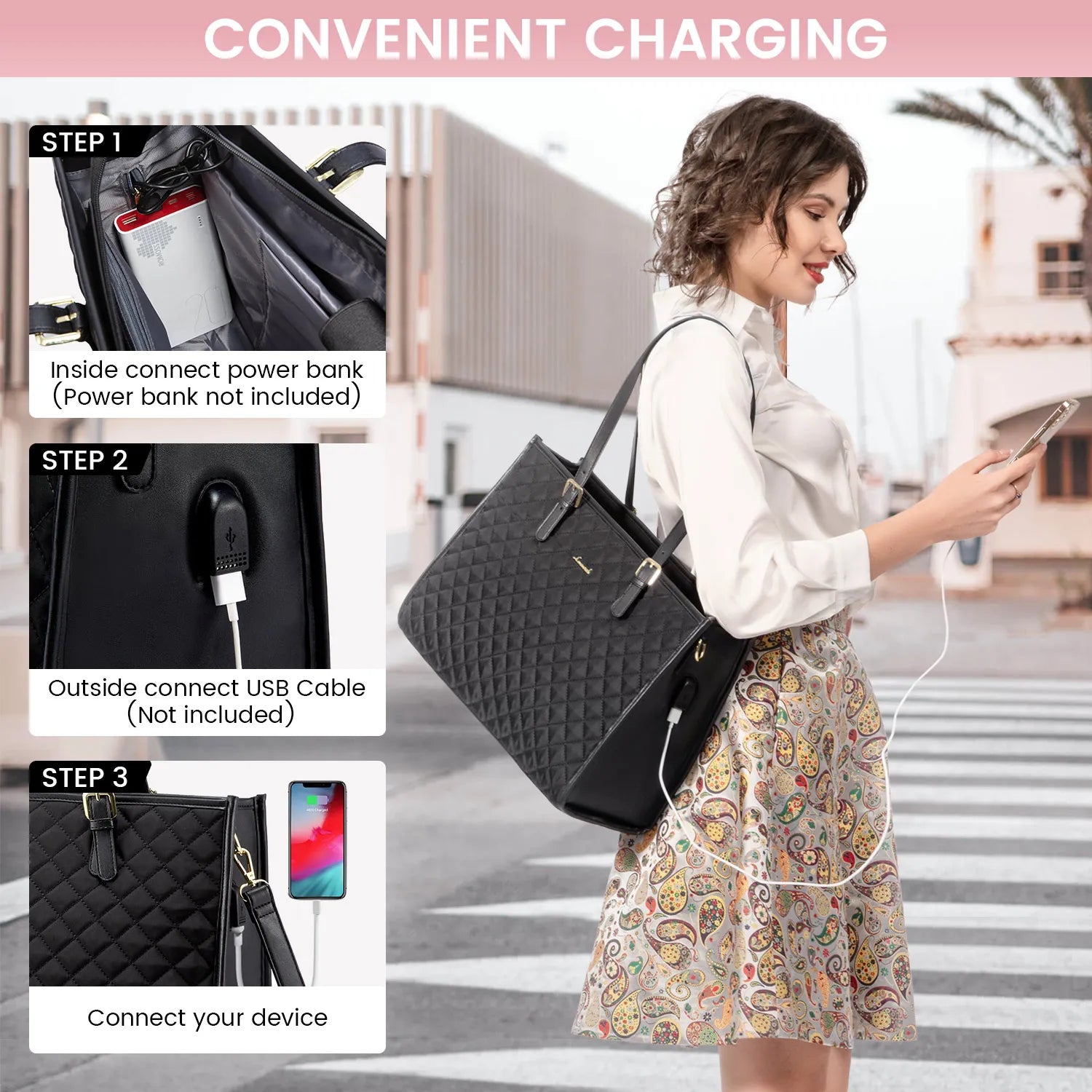 JMT-912970 Stylish 2-Piece Tote Handbag and Clutch for Women's Travel, Shopping, and Work