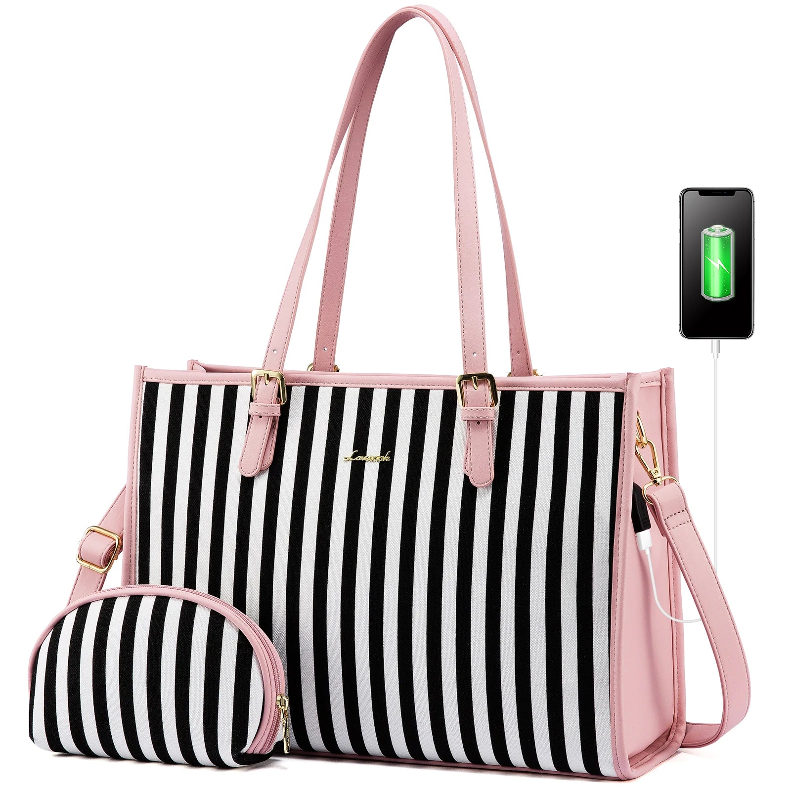 JMT-912970 Stylish 2-Piece Tote Handbag and Clutch for Women's Travel, Shopping, and Work