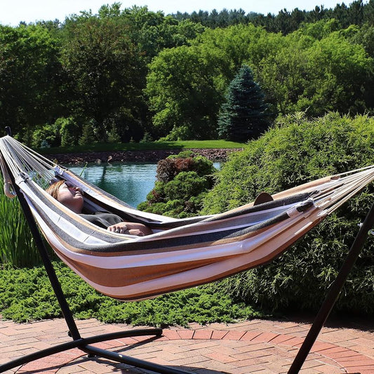 JMT-913034 Double Brazilian Cotton Hammock - 450 Pound Weight Capacity for Outdoor Relaxation - Calming Desert Design