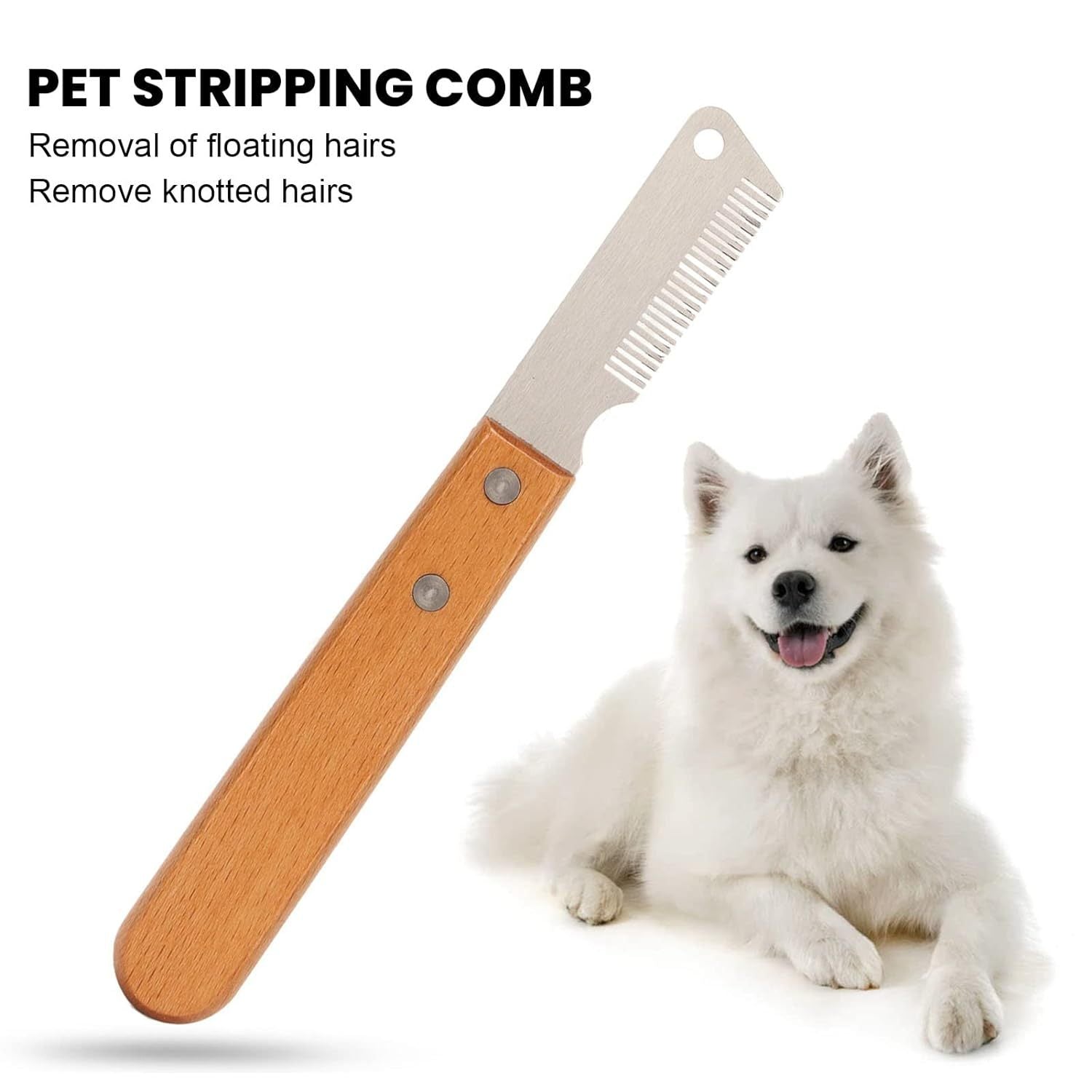JMT-913226 Pet Stripping Comb for Dogs and Cats - Wood Handle Grooming Tool for Removing Floating and Tangled Hair