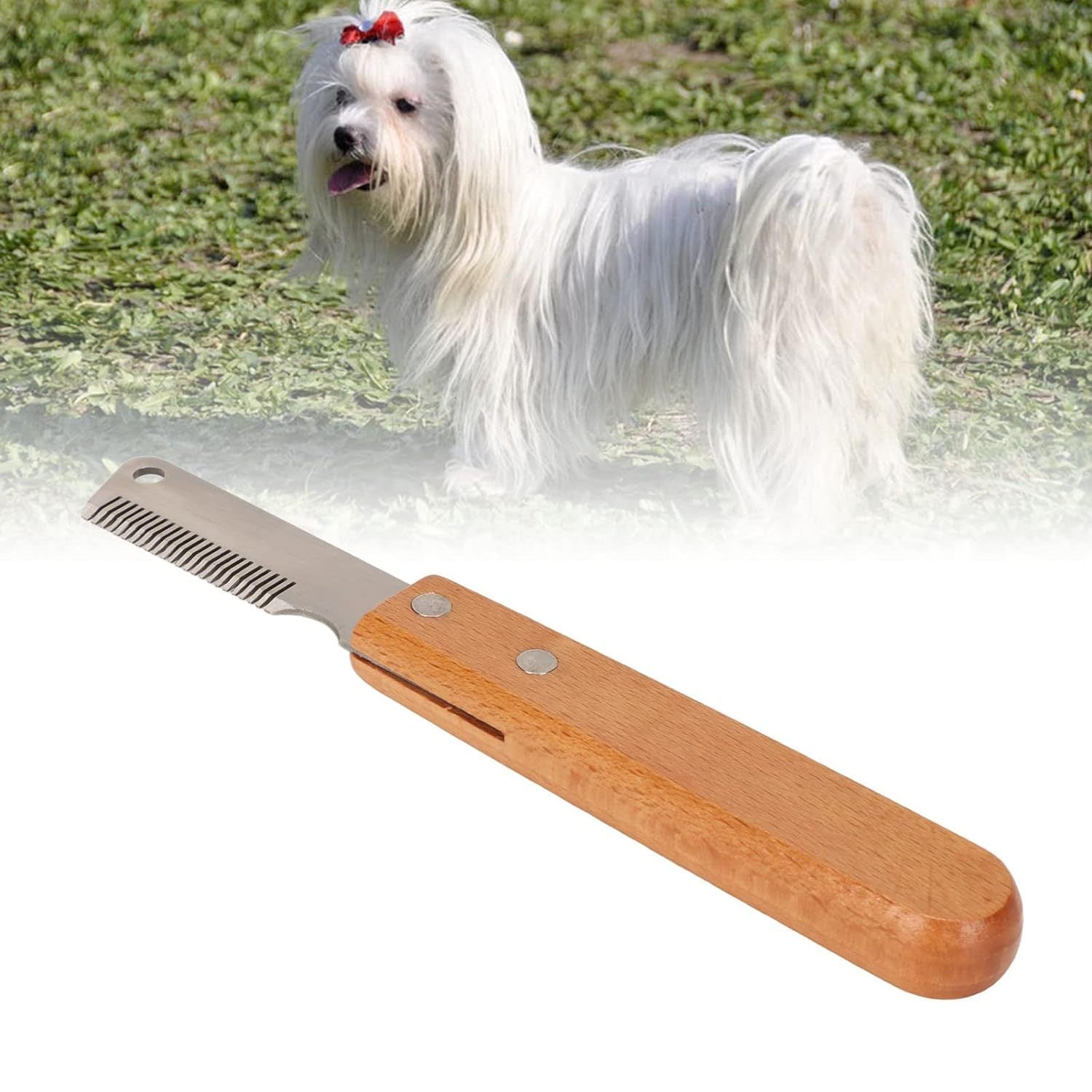 JMT-913226 Pet Stripping Comb for Dogs and Cats - Wood Handle Grooming Tool for Removing Floating and Tangled Hair