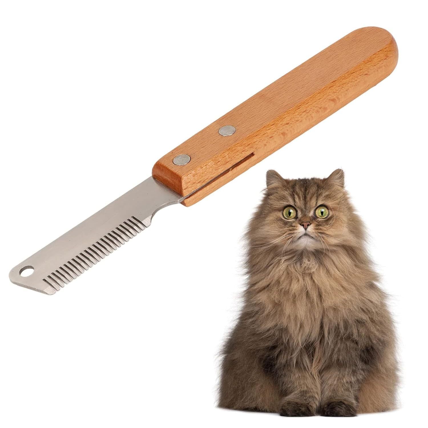 JMT-913226 Pet Stripping Comb for Dogs and Cats - Wood Handle Grooming Tool for Removing Floating and Tangled Hair