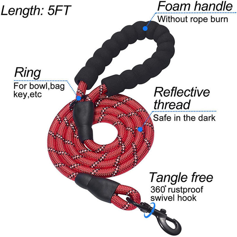 JMT-913482 Reflective Nylon Dog Leash for Enhanced Visibility and Control