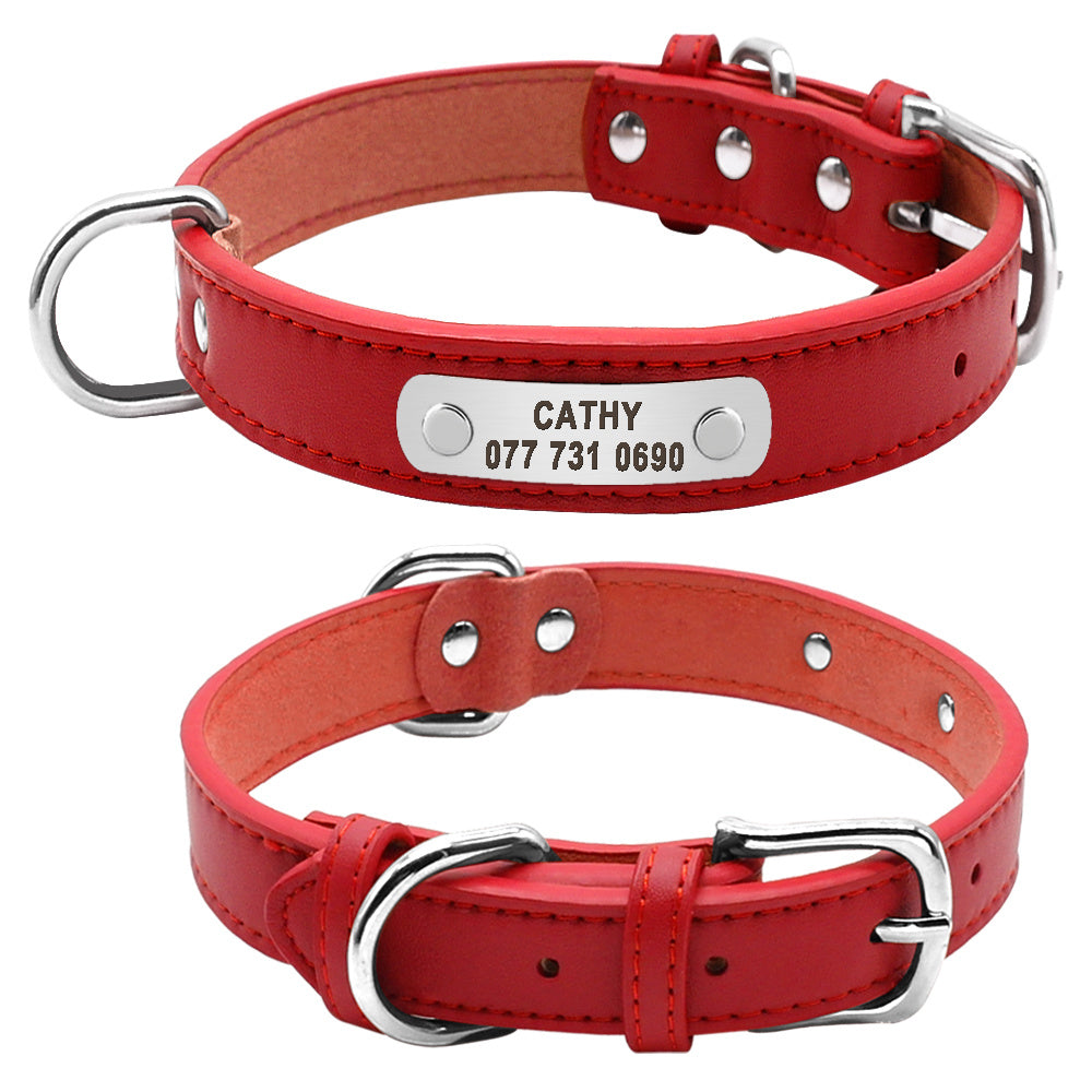 JMT-913802 Personalized Adjustable PU Leather Pet ID Collar for Small, Medium, and Large Dogs and Cats - Durable and Comfortable Design