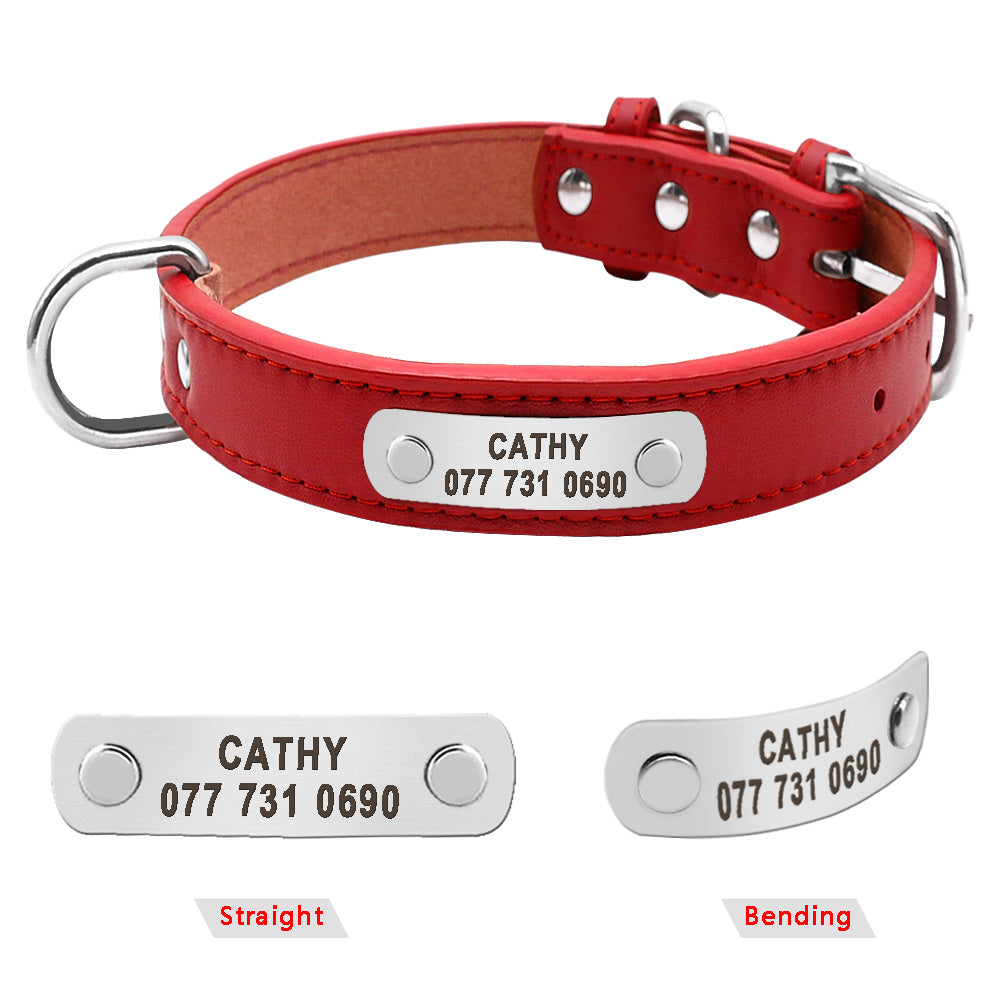JMT-913802 Personalized Adjustable PU Leather Pet ID Collar for Small, Medium, and Large Dogs and Cats - Durable and Comfortable Design