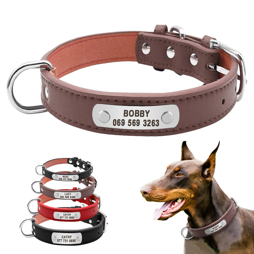JMT-913802 Personalized Adjustable PU Leather Pet ID Collar for Small, Medium, and Large Dogs and Cats - Durable and Comfortable Design