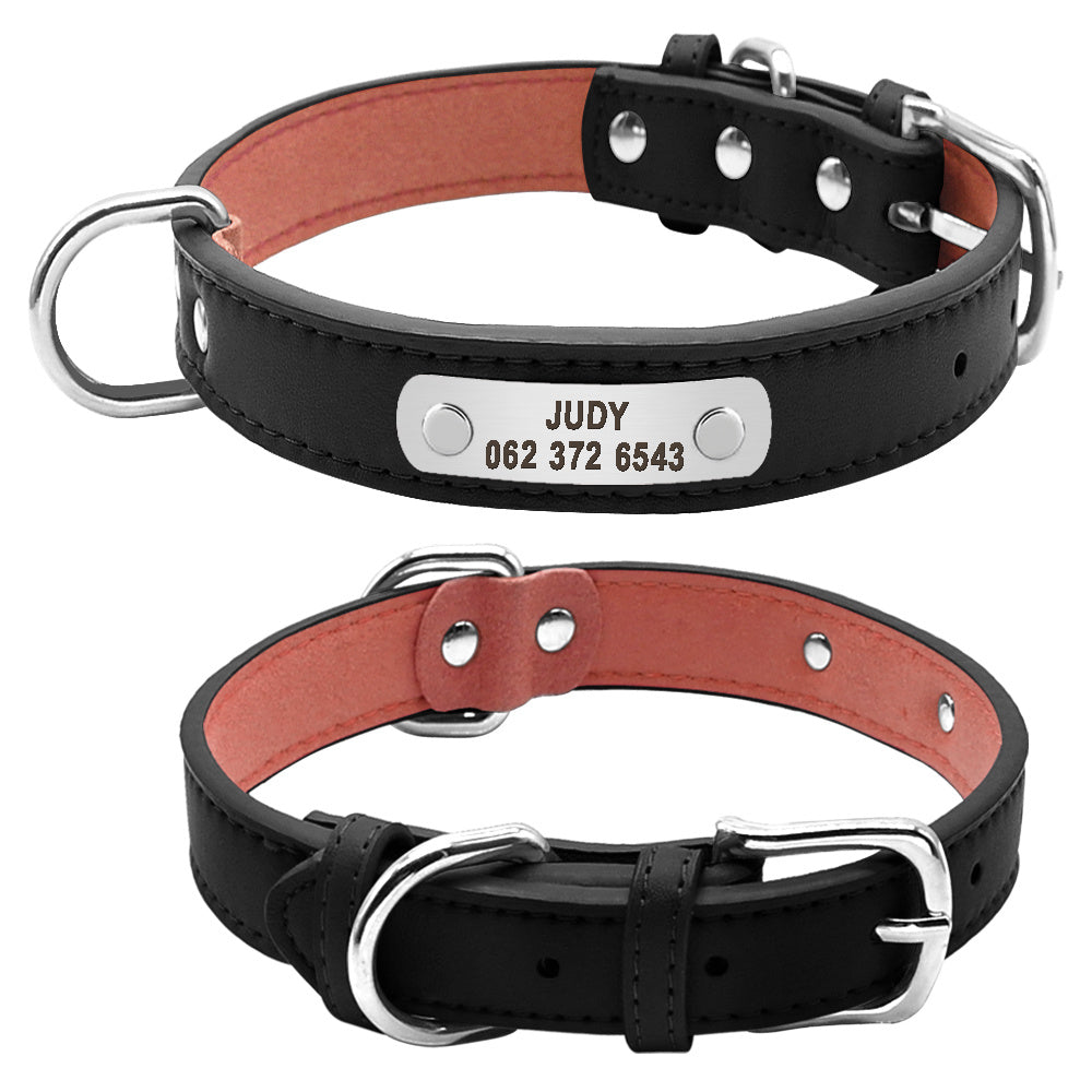JMT-913802 Personalized Adjustable PU Leather Pet ID Collar for Small, Medium, and Large Dogs and Cats - Durable and Comfortable Design