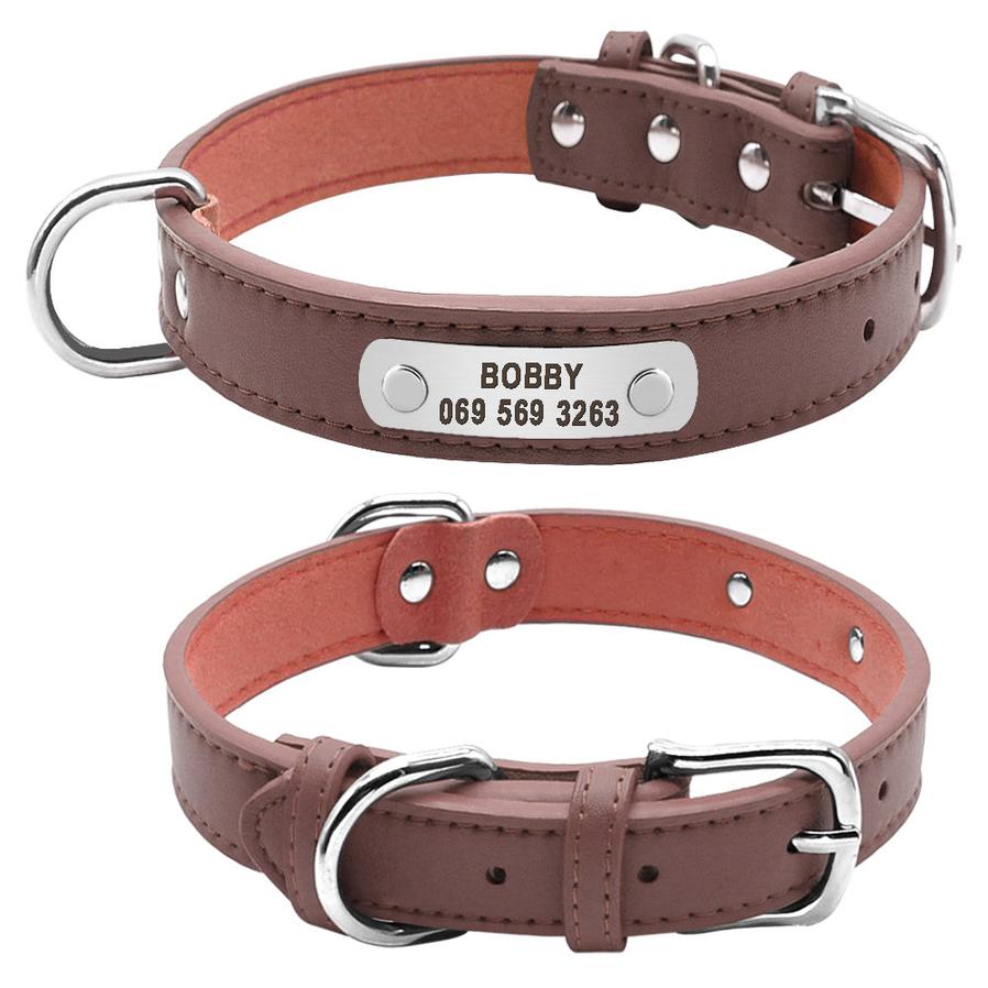 JMT-913802 Personalized Adjustable PU Leather Pet ID Collar for Small, Medium, and Large Dogs and Cats - Durable and Comfortable Design