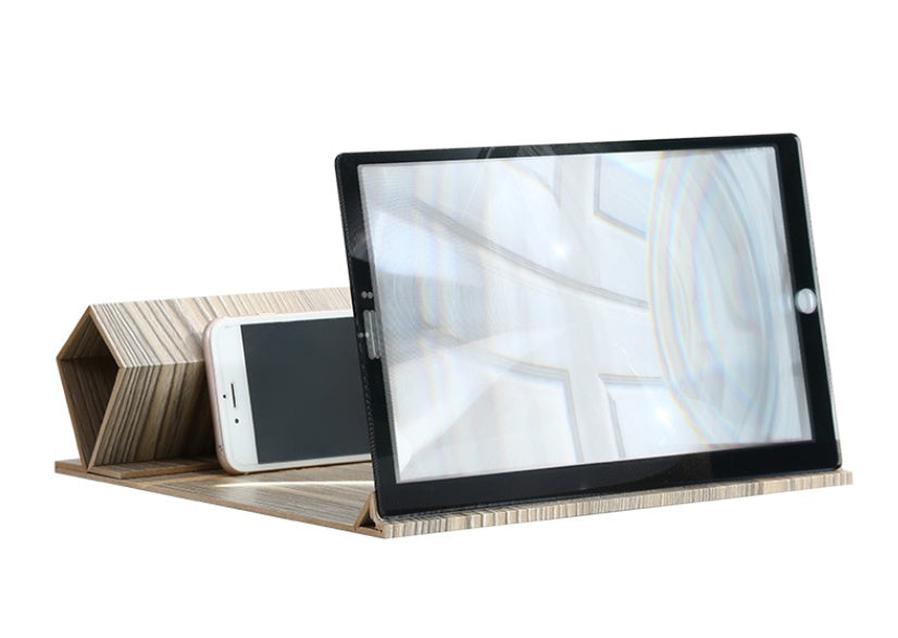 JMT-913994 Wood Grain 12-Inch Mobile Phone Screen Magnifier with Bracket for Eye and Radiation Protection