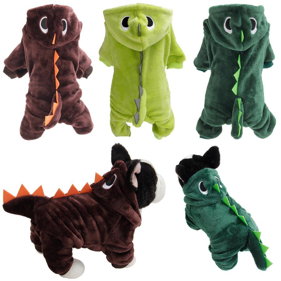 JMT-914058 Emerald Green Coral Fleece Dinosaur Pet Outfit for Small Dogs
