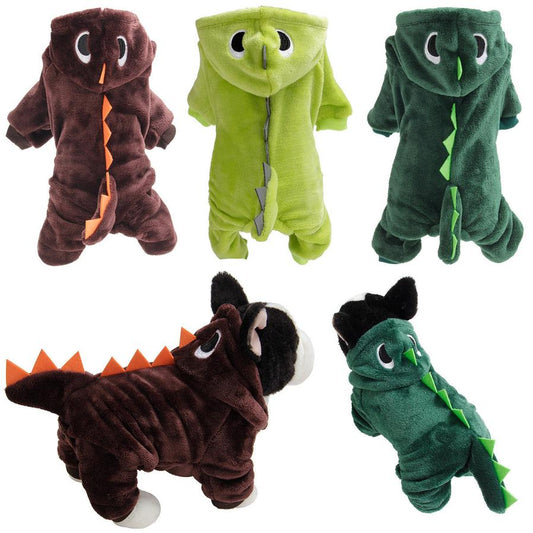 JMT-914058 Emerald Green Coral Fleece Dinosaur Pet Outfit for Small Dogs