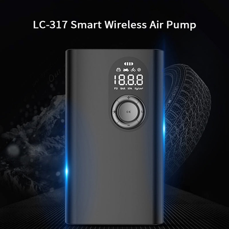 JMT-914314 Mini Wireless Tire Pump with USB Charging, LED Light, and Pressure Detection for Cars, Bikes, and Balls