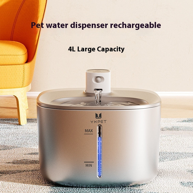 JMT-914314 Rechargeable Stainless Steel Automatic Pet Water Dispenser for Dogs and Cats - 4L Capacity