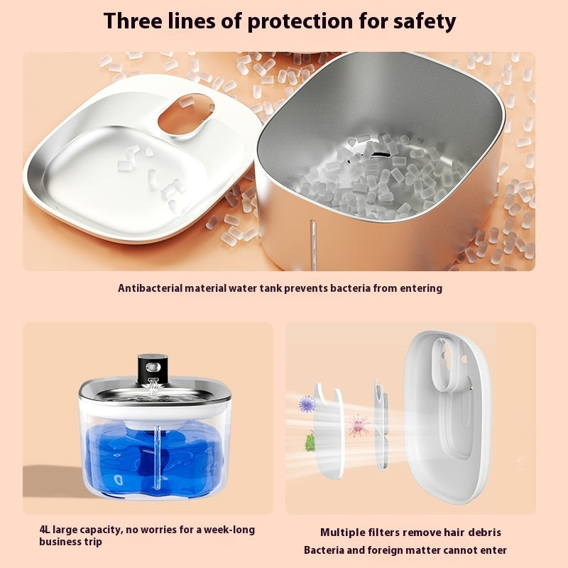 JMT-914314 Rechargeable Stainless Steel Automatic Pet Water Dispenser for Dogs and Cats - 4L Capacity