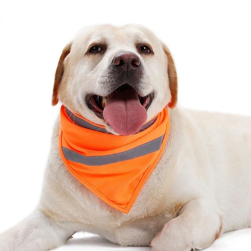 JMT-914762 Reflective Dog Bandana in Bright Orange/Yellow - Lightweight Polyester Scarf for Increased Visibility, Adjustable Neck Sizes Small, Medium, Large