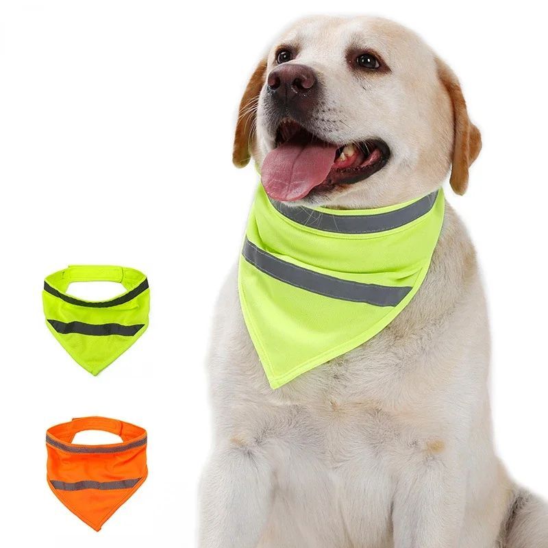 JMT-914762 Reflective Dog Bandana in Bright Orange/Yellow - Lightweight Polyester Scarf for Increased Visibility, Adjustable Neck Sizes Small, Medium, Large
