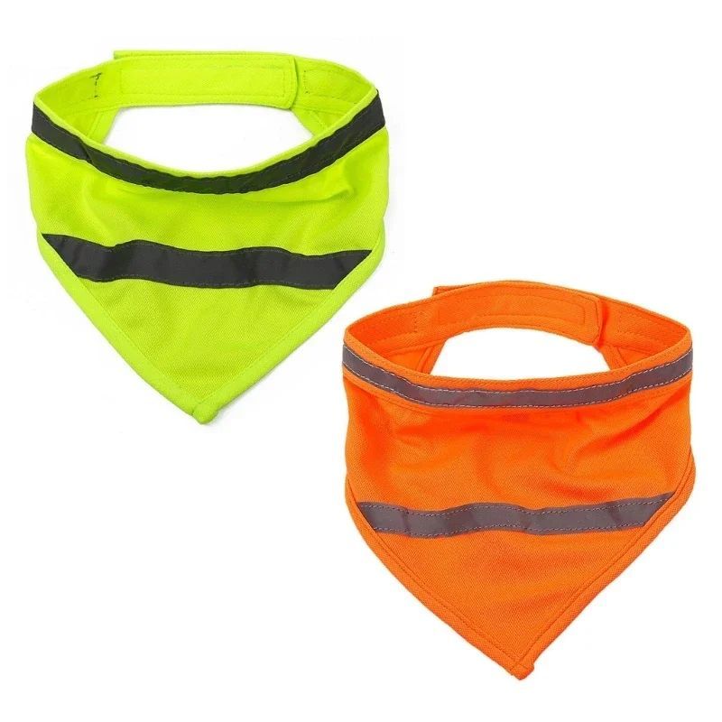 JMT-914762 Reflective Dog Bandana in Bright Orange/Yellow - Lightweight Polyester Scarf for Increased Visibility, Adjustable Neck Sizes Small, Medium, Large