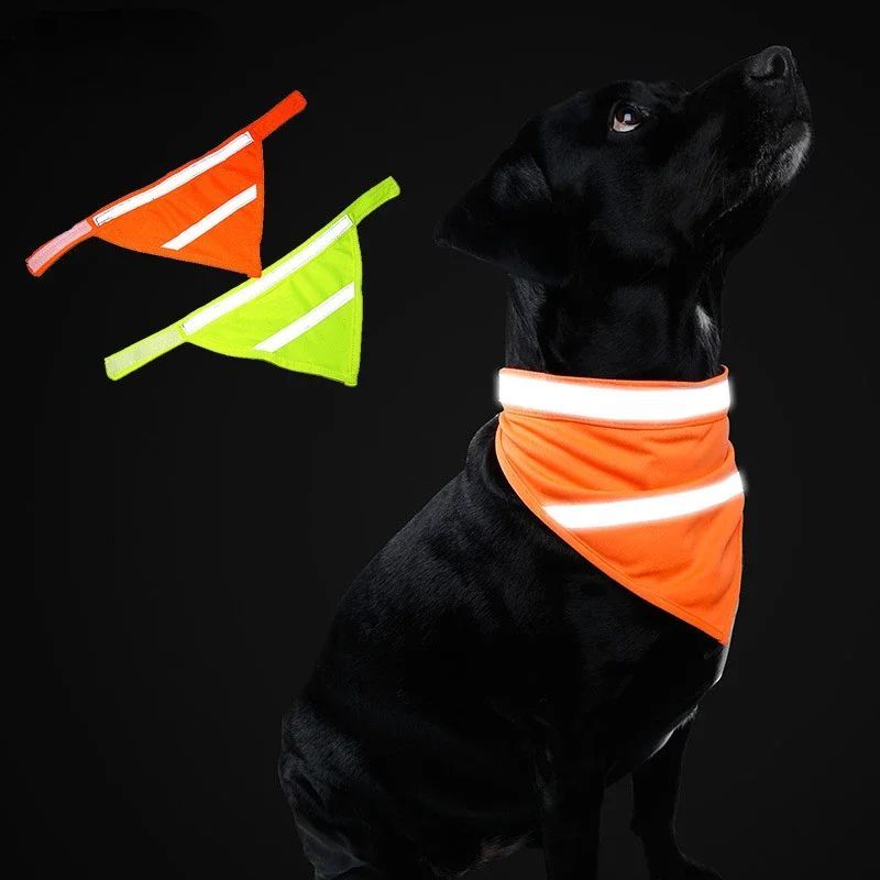 JMT-914762 Reflective Dog Bandana in Bright Orange/Yellow - Lightweight Polyester Scarf for Increased Visibility, Adjustable Neck Sizes Small, Medium, Large