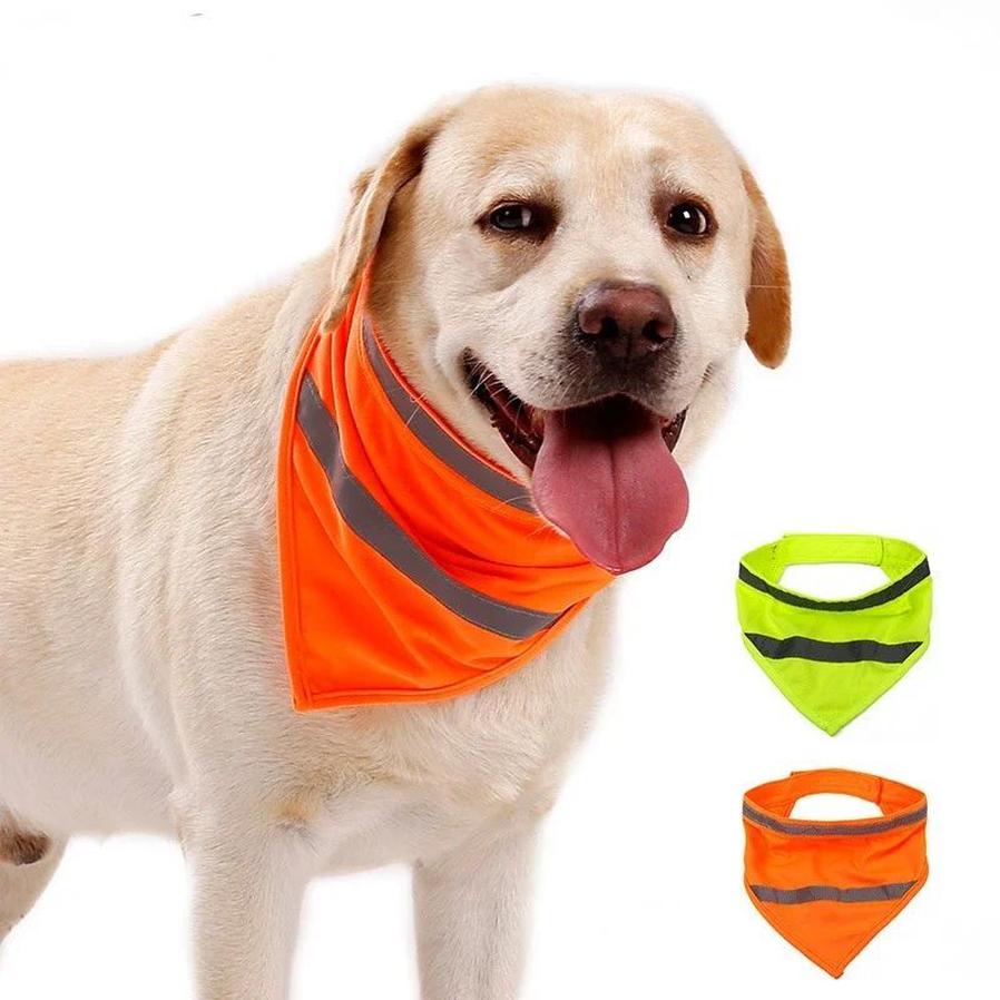 JMT-914762 Reflective Dog Bandana in Bright Orange/Yellow - Lightweight Polyester Scarf for Increased Visibility, Adjustable Neck Sizes Small, Medium, Large