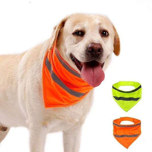 JMT-914762 Reflective Dog Bandana in Bright Orange/Yellow - Lightweight Polyester Scarf for Increased Visibility, Adjustable Neck Sizes Small, Medium, Large