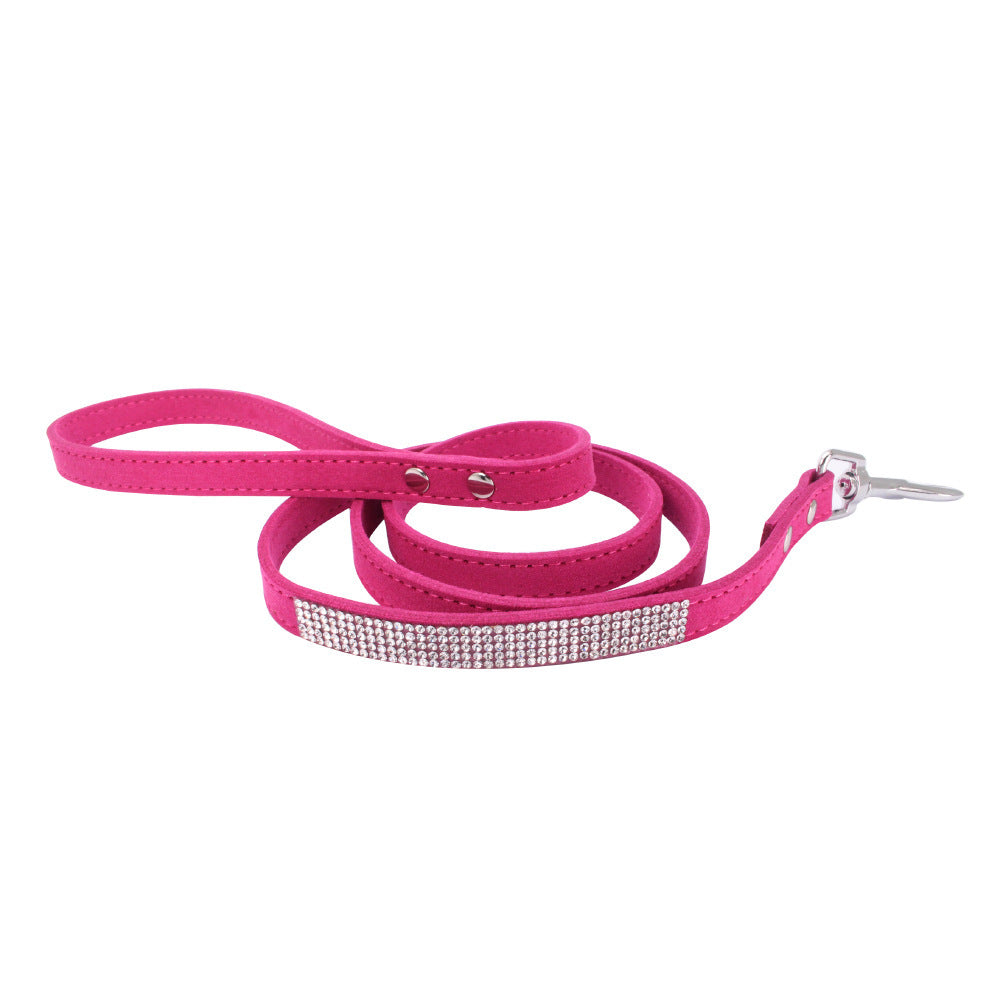 JMT-914954 Adjustable Suede Leather Dog Collar and Leash Set with Rhinestones in Multiple Colors