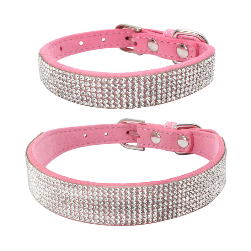 JMT-914954 Adjustable Suede Leather Dog Collar and Leash Set with Rhinestones in Multiple Colors