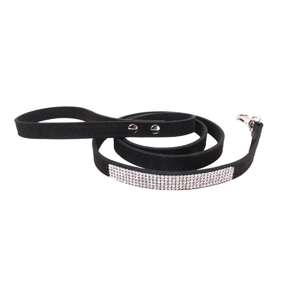 JMT-914954 Adjustable Suede Leather Dog Collar and Leash Set with Rhinestones in Multiple Colors