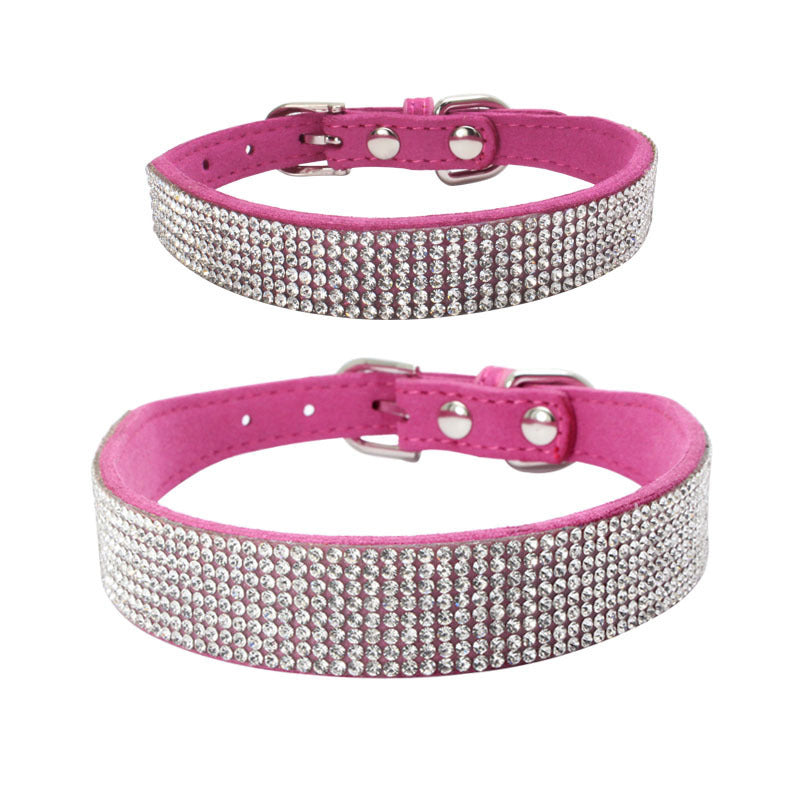 JMT-914954 Adjustable Suede Leather Dog Collar and Leash Set with Rhinestones in Multiple Colors