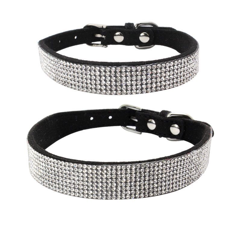 JMT-914954 Adjustable Suede Leather Dog Collar and Leash Set with Rhinestones in Multiple Colors