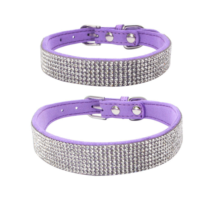 JMT-914954 Adjustable Suede Leather Dog Collar and Leash Set with Rhinestones in Multiple Colors