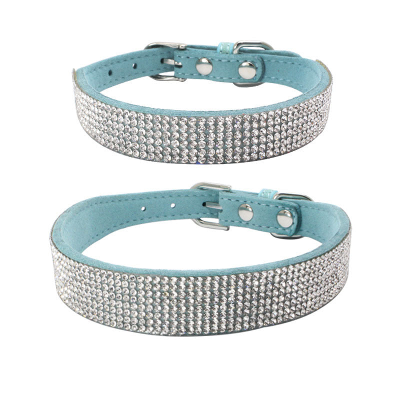 JMT-914954 Adjustable Suede Leather Dog Collar and Leash Set with Rhinestones in Multiple Colors