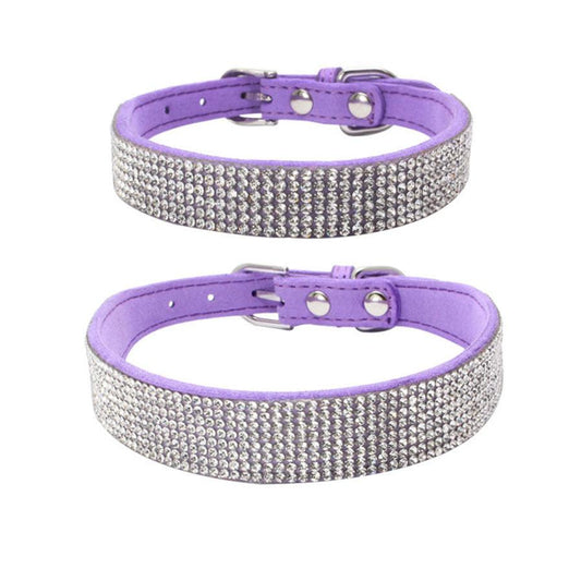 JMT-914954 Adjustable Suede Leather Dog Collar and Leash Set with Rhinestones in Multiple Colors