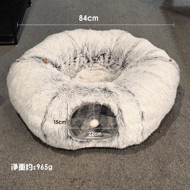 JMT-915274 Cozy Foldable Cat Bed Tunnel with Plush Fabric and Warm Cotton Filling for Ultimate Pet Comfort