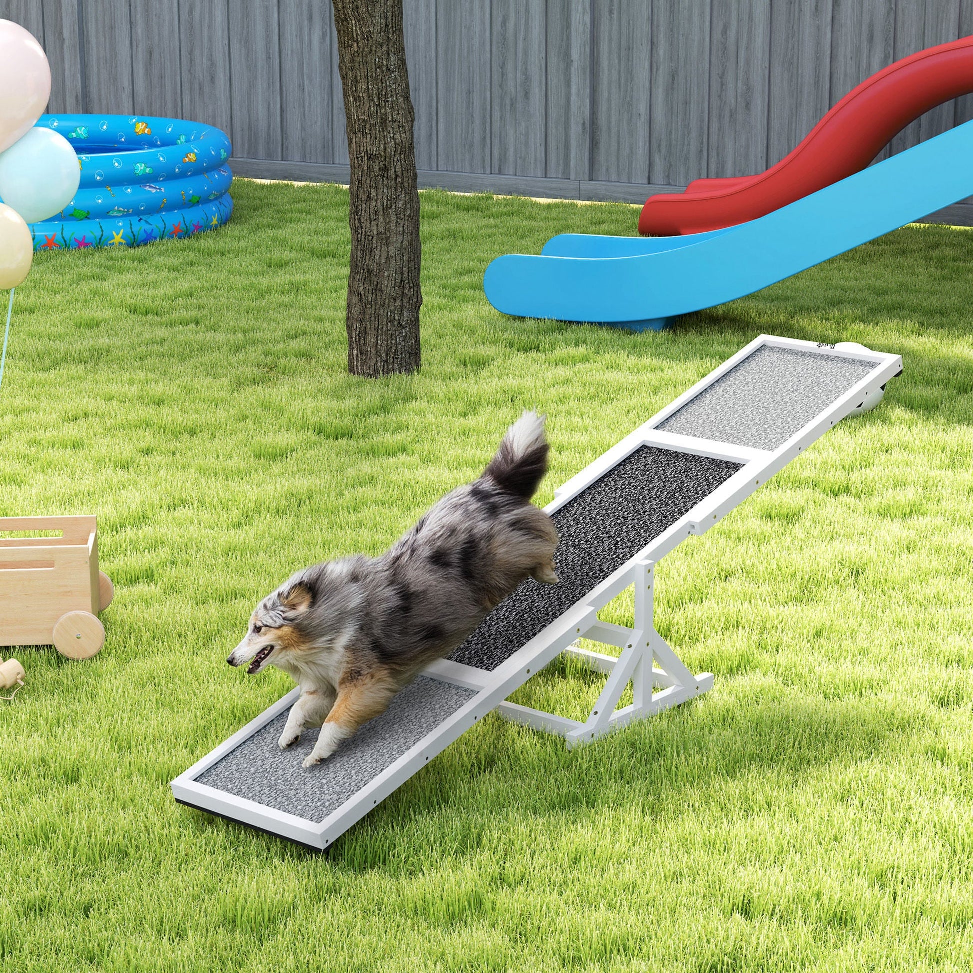 JMT-916426 Wooden Agility Dog Seesaw for Training and Exercise, Weather Resistant, 83 L x 16 W x 14 H, Suitable for Extra Large Dogs