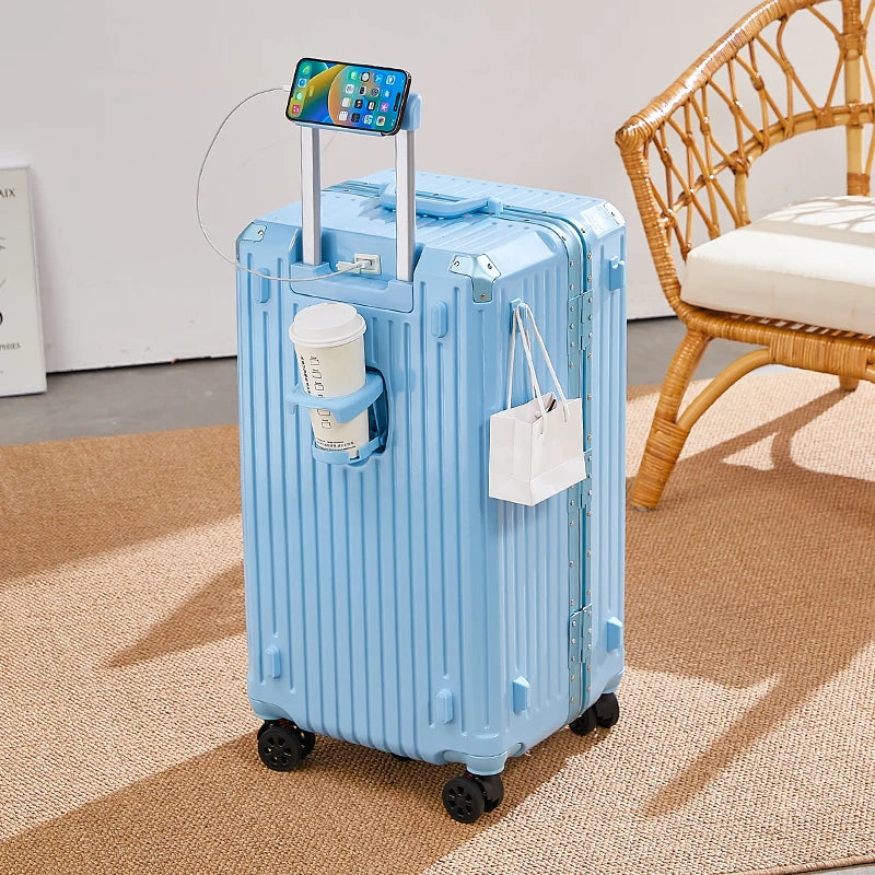 JMT-916490 4-Piece Large Travel Suitcase Set with Leather Wheels and TSA Locks