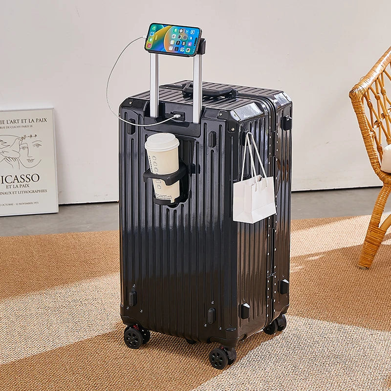 JMT-916490 4-Piece Large Travel Suitcase Set with Leather Wheels and TSA Locks